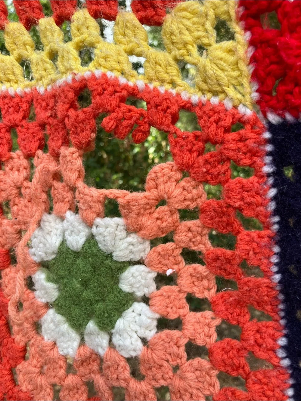 Granny square wool crochet twin blanket throw *damaged*